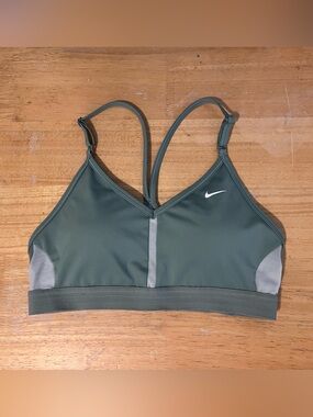Nike Olive Green and Light Gray Strappy Sports Bra
